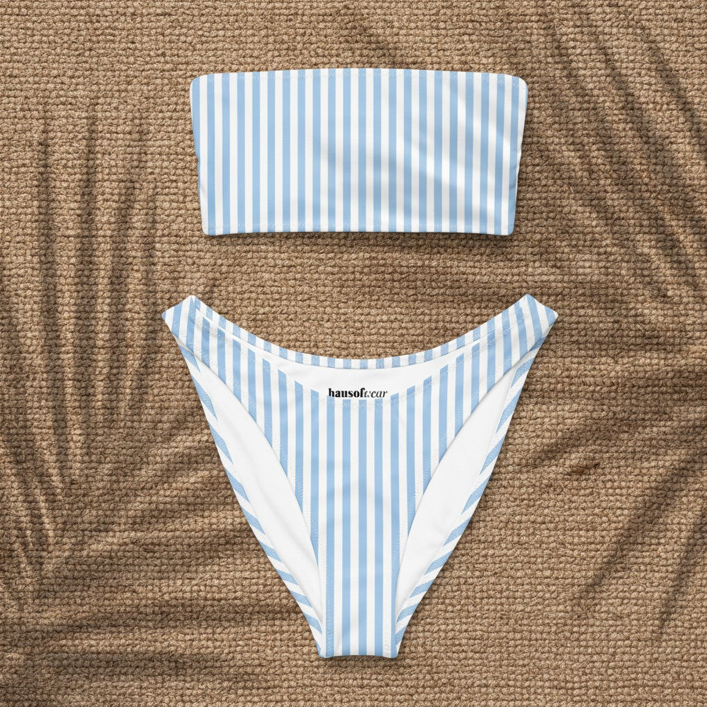 Baby Blue Striped Bandeau Bikini
