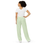 Green checker all-over print unisex wide-leg pants displayed in a product flat lay