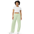 Green checker all-over print unisex wide-leg pants displayed in a product flat lay