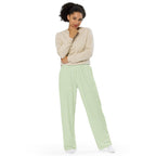 Green checker all-over print unisex wide-leg pants displayed in a product flat lay