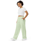 Green checker all-over print unisex wide-leg pants displayed in a product flat lay
