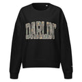 Darlin' script graphic women's organic crew neck sweatshirt in a cozy flat lay setup