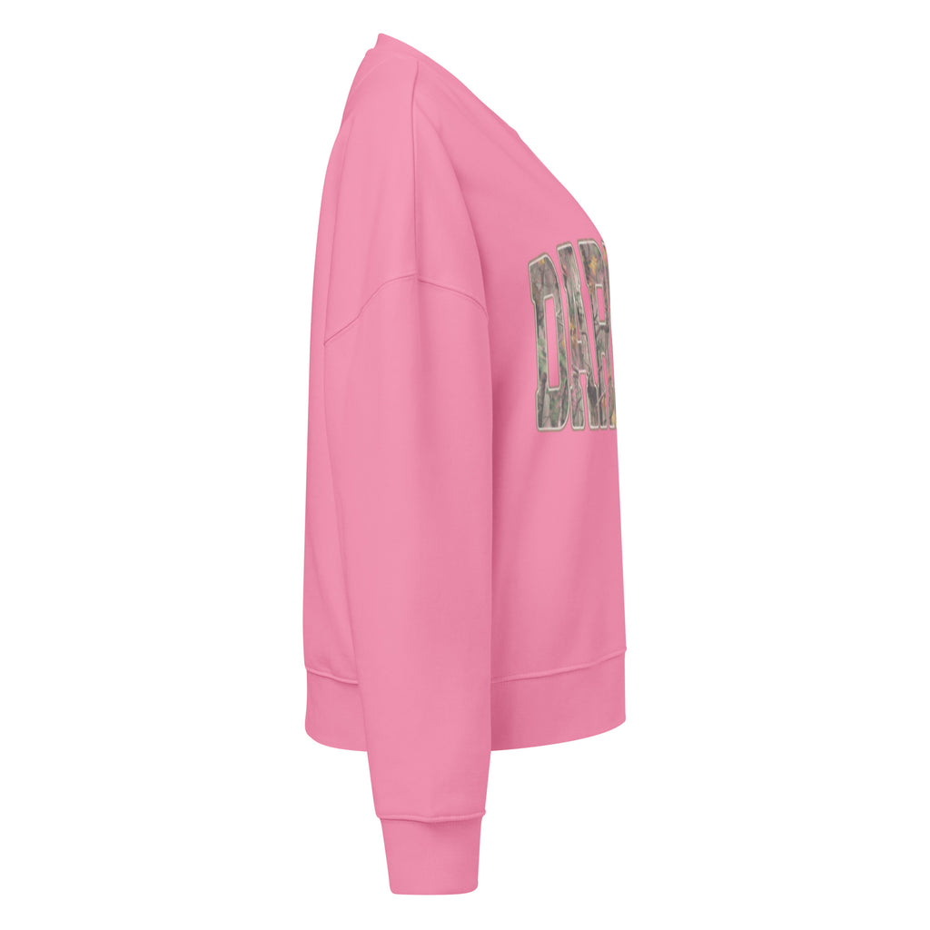 Darlin' script graphic women's organic crew neck sweatshirt in a cozy flat lay setup