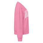 Pink Darlin' women's organic crew neck sweatshirt with southern script graphic on a flat lay