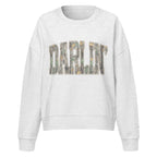 Darlin' script graphic women's organic crew neck sweatshirt in a cozy flat lay setup