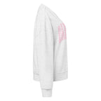 Pink Darlin' women's organic crew neck sweatshirt with southern script graphic on a flat lay