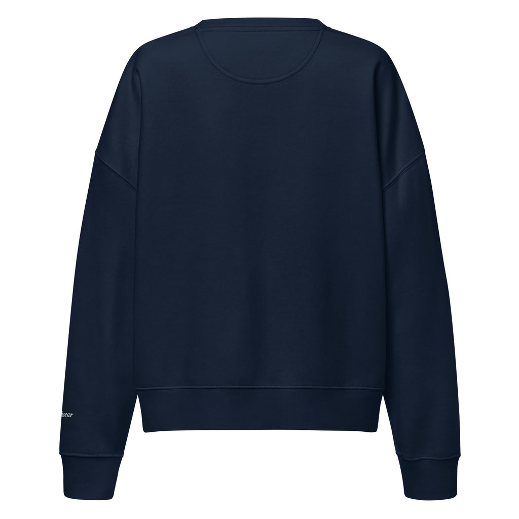 Darlin' script graphic women's organic crew neck sweatshirt in a cozy flat lay setup