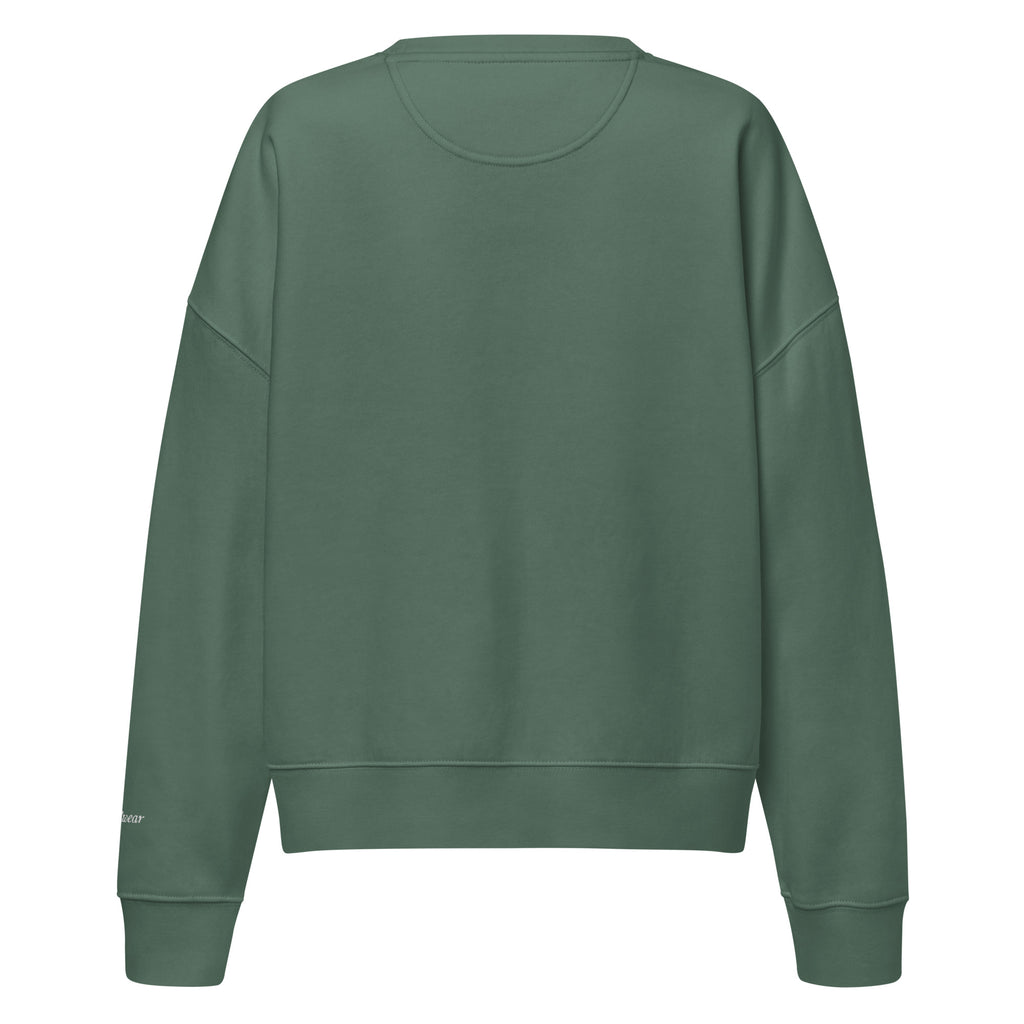 Darlin' script graphic women's organic crew neck sweatshirt in a cozy flat lay setup