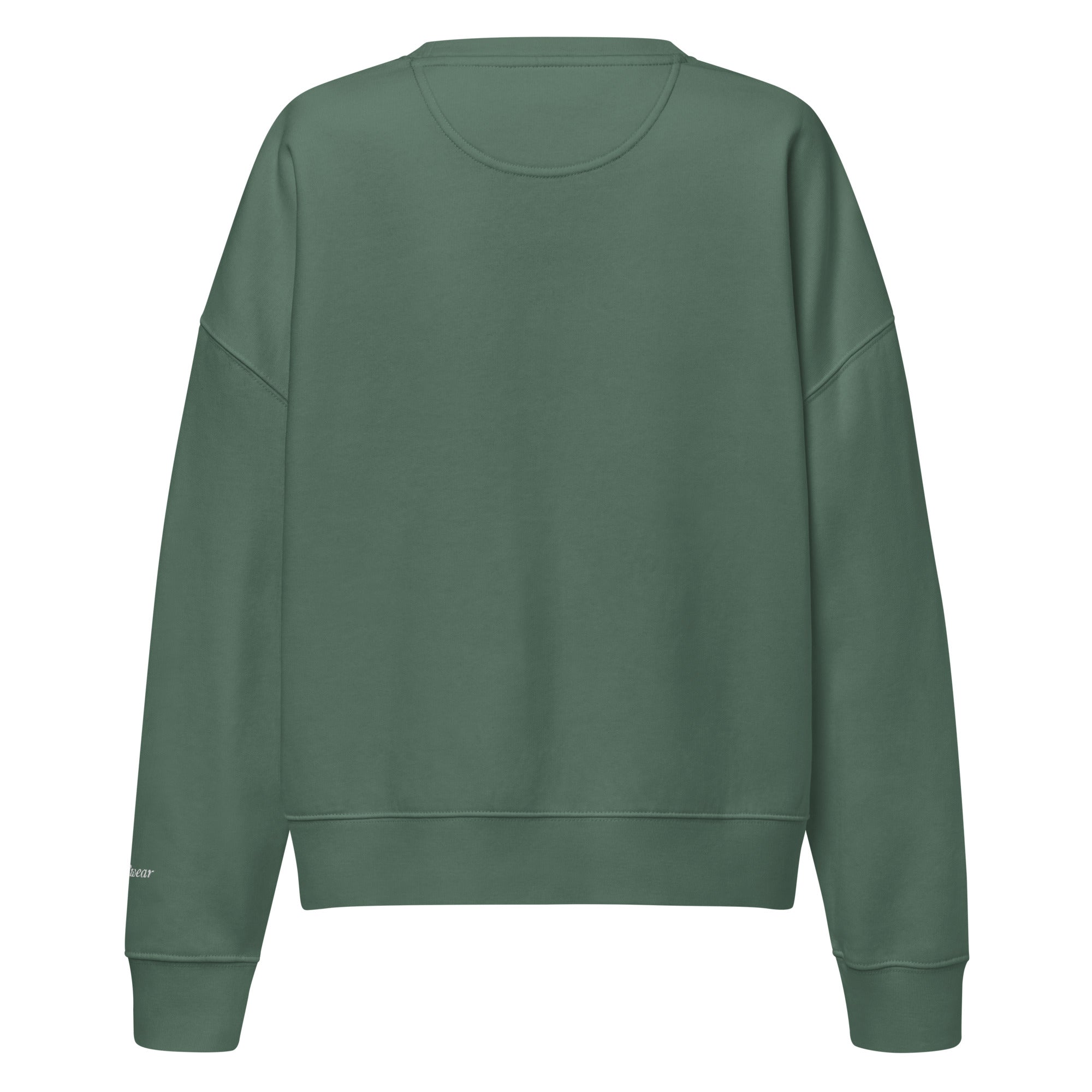 Darlin' script graphic women's organic crew neck sweatshirt in a cozy flat lay setup