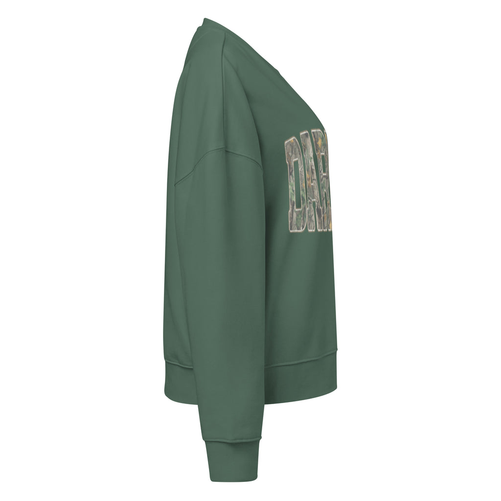 Darlin' script graphic women's organic crew neck sweatshirt in a cozy flat lay setup